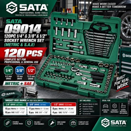 sata 09014 120PC 1/4"&3/8"&1/2" SOCKET WRENCH SET(METRIC & S.A.E) 
